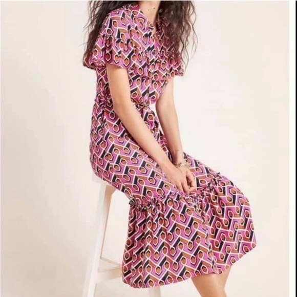 Corey Lynn Calter Anthropologie Annabel Dress Women’s Size XS Petite Midi Pink‎ - Picture 2 of 11